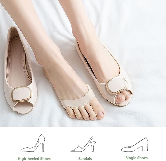 almohadilla de punta para mujer, calcetines sin mostrar separadores de dedos no deslizantes, medias medias para tacones altos, zapatos planos y sandalias